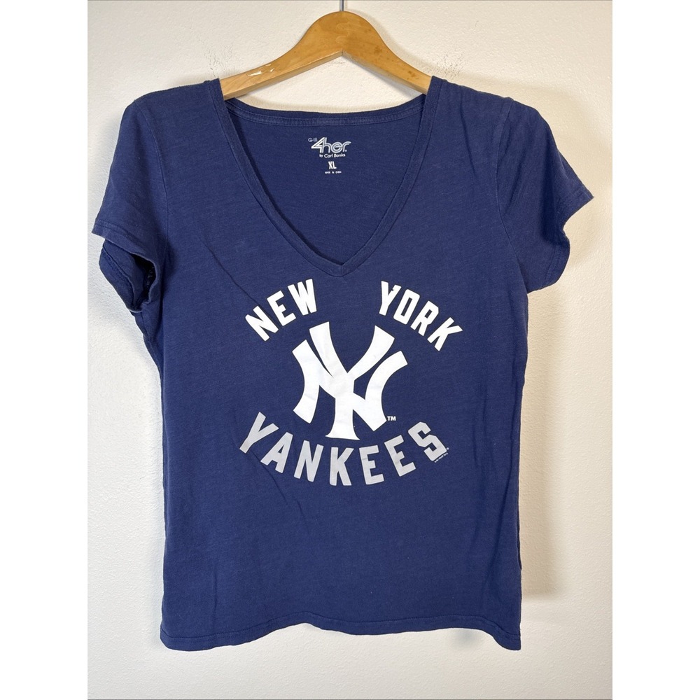G-III 4her Carl Banks‎ New York Yankees V-Neck T-Shirt Navy Blue XL 62WXG3229Q